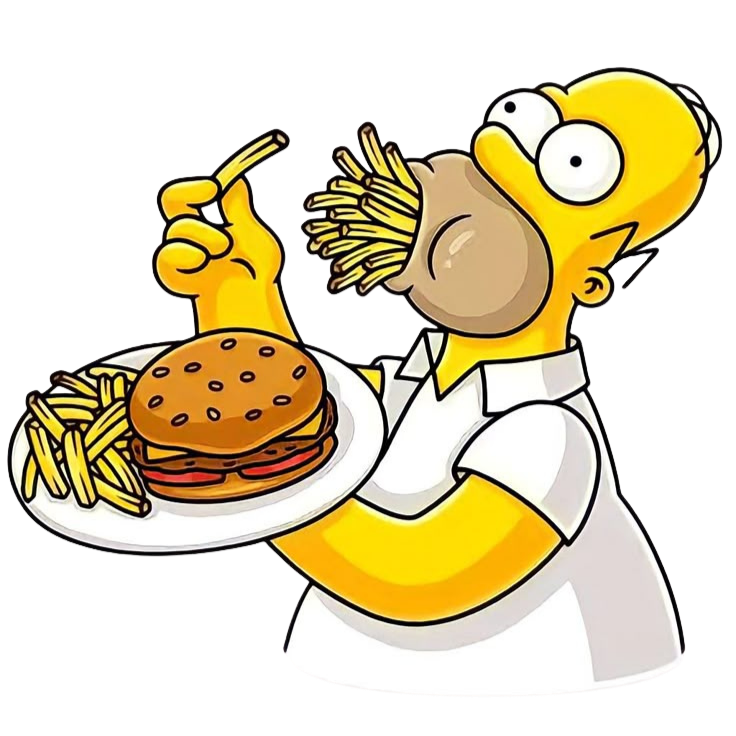 Personaje disfrutando una hamburguesa